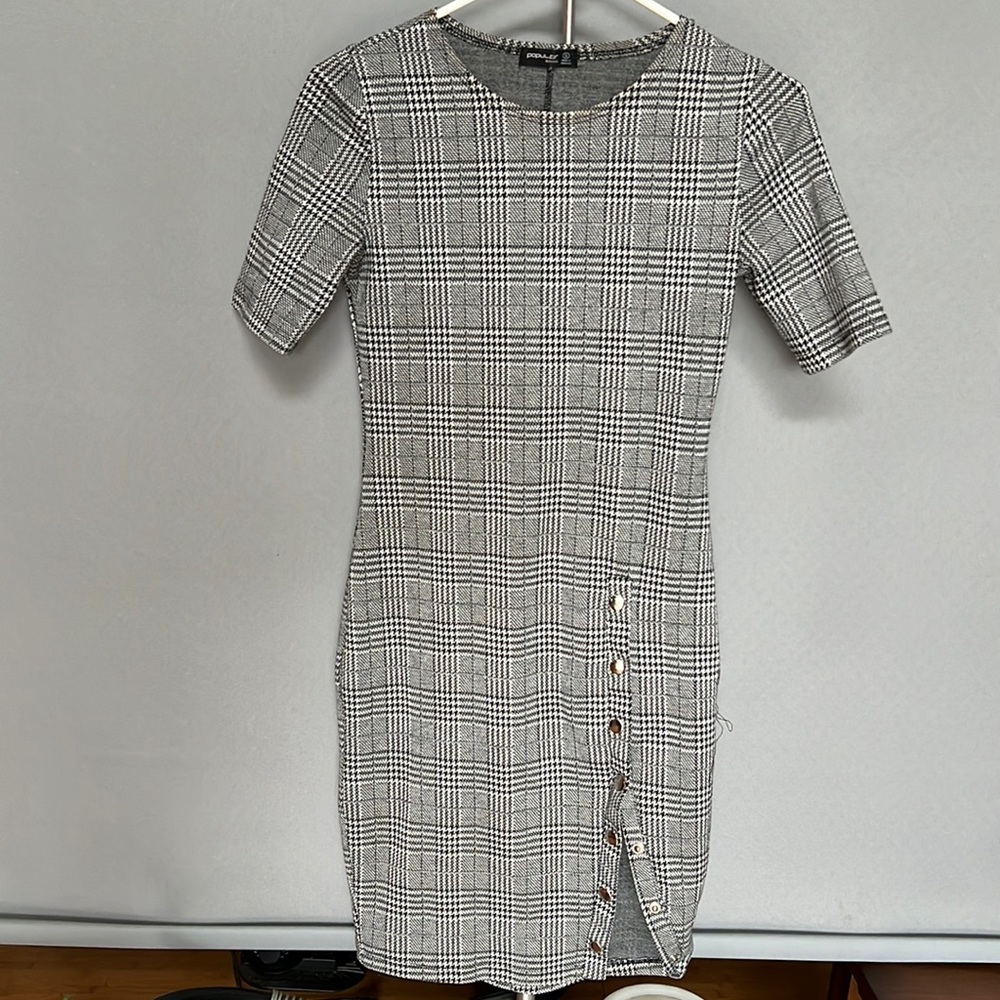 Grey Check Midi Dress